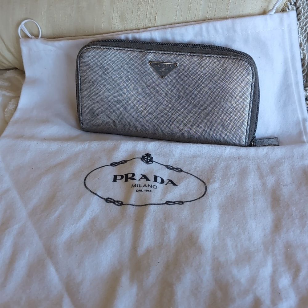 PRADA Metallic Leather Zip Around Wallet - Picture 16 of 16